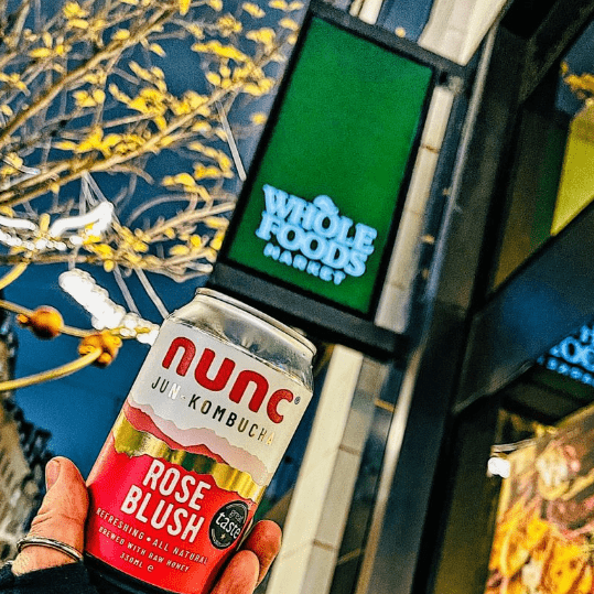 A gorgeous can of non-alcoholic nunc outside the Whole Foods Market store in Piccadilly London